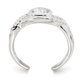 Sterling Silver Polished Fancy CZ Twisted Sides Adjustable Toe Ring